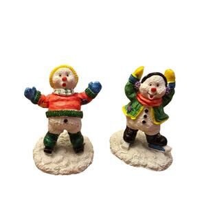 Hermitage Pottery Vintage Fun Time Snowmen Pair 5" Figurines